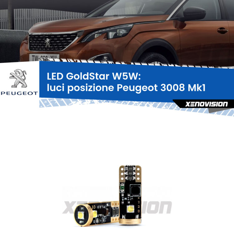 <strong>Luci posizione LED Peugeot 3008</strong> Mk1 2008-2012: ottima luminosità a 360 gradi. Si inseriscono ovunque. Canbus, Top Quality.