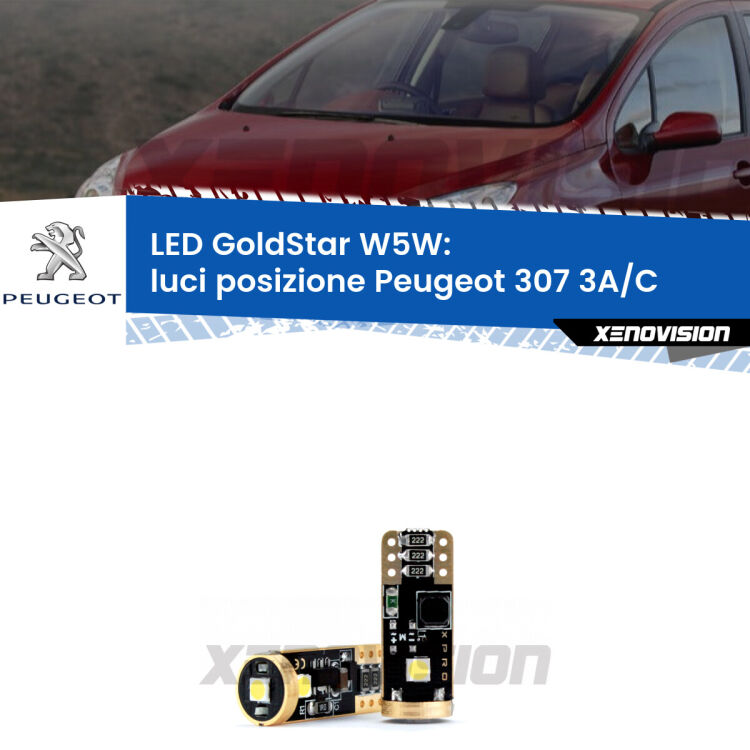 <strong>Luci posizione LED Peugeot 307</strong> 3A/C 2000-2009: ottima luminosità a 360 gradi. Si inseriscono ovunque. Canbus, Top Quality.