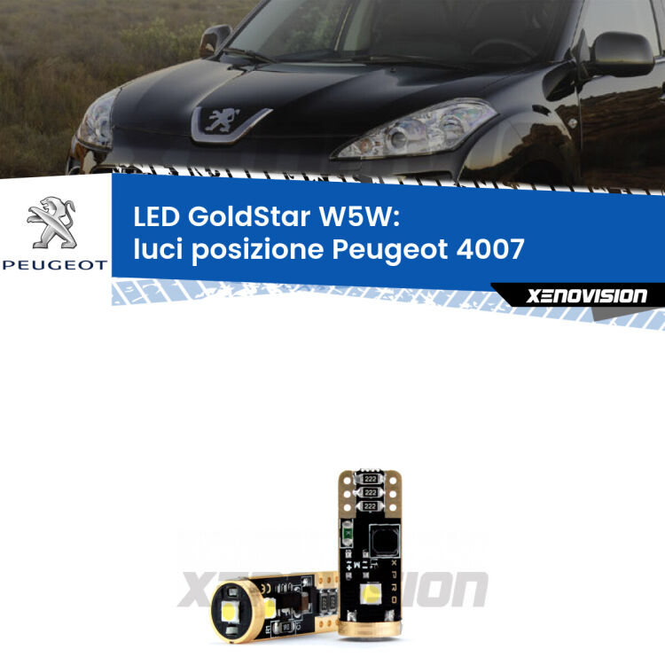<strong>Luci posizione LED Peugeot 4007</strong>  2007-2012: ottima luminosità a 360 gradi. Si inseriscono ovunque. Canbus, Top Quality.