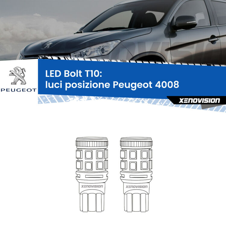 0 Luci posizione LED Peugeot 4008 2012in poi: T10 Bolt <strong>Luci posizione LED per Peugeot 4008</strong> 2012in poi. Coppia lampade <strong>T10</strong> modello Bolt canbus.