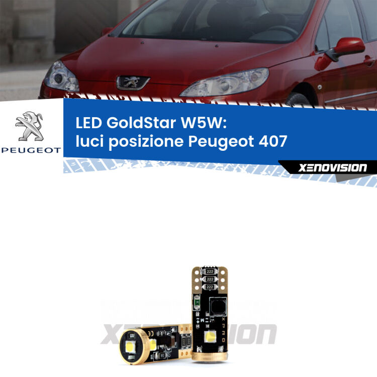 <strong>Luci posizione LED Peugeot 407</strong>  2004-2011: ottima luminosità a 360 gradi. Si inseriscono ovunque. Canbus, Top Quality.