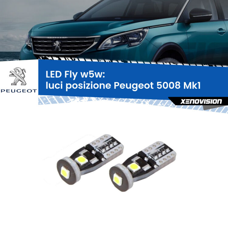0 Luci posizione LED Peugeot 5008 Mk1 2009-2012: W5W Fly <strong>luci posizione LED per Peugeot 5008</strong> Mk1 2009-2012. Coppia lampadine <strong>w5w</strong> Canbus compatte modello Fly Xenovision.
