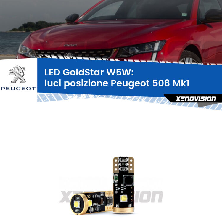 <strong>Luci posizione LED Peugeot 508</strong> Mk1 2010-2014: ottima luminosità a 360 gradi. Si inseriscono ovunque. Canbus, Top Quality.