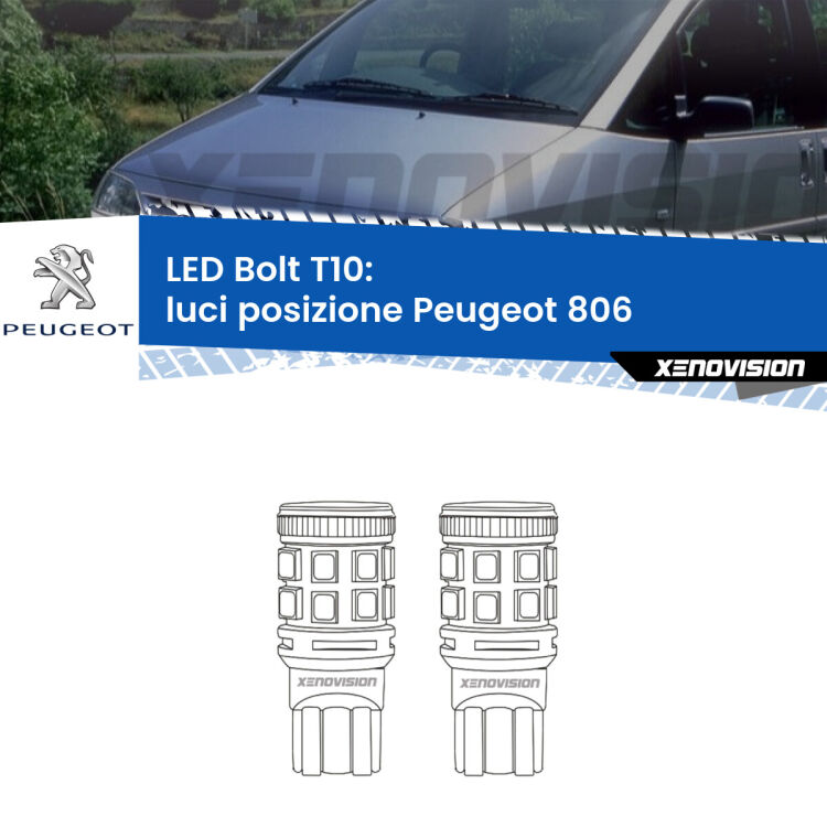 0 Luci posizione LED Peugeot 806 1994-2002: T10 Bolt <strong>Luci posizione LED per Peugeot 806</strong> 1994-2002. Coppia lampade <strong>T10</strong> modello Bolt canbus.