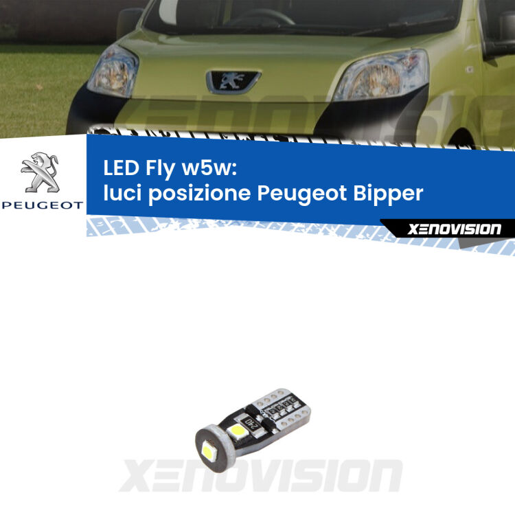 <strong>luci posizione LED per Peugeot Bipper</strong>  2008in poi. Coppia lampadine <strong>w5w</strong> Canbus compatte modello Fly Xenovision.