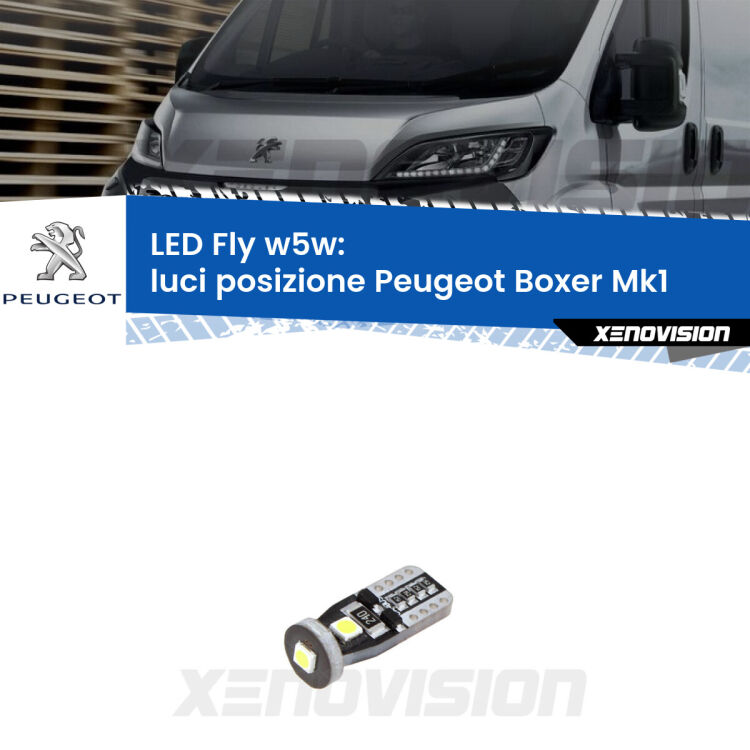<strong>luci posizione LED per Peugeot Boxer</strong> Mk1 1994-2002. Coppia lampadine <strong>w5w</strong> Canbus compatte modello Fly Xenovision.