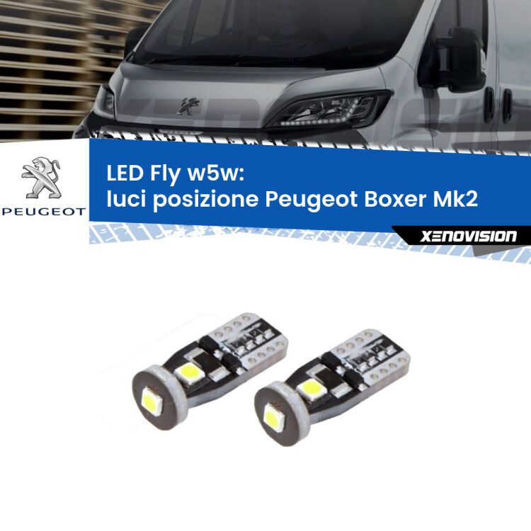 0 Luci posizione LED Peugeot Boxer Mk2 2002-2005: W5W Fly <strong>luci posizione LED per Peugeot Boxer</strong> Mk2 2002-2005. Coppia lampadine <strong>w5w</strong> Canbus compatte modello Fly Xenovision.