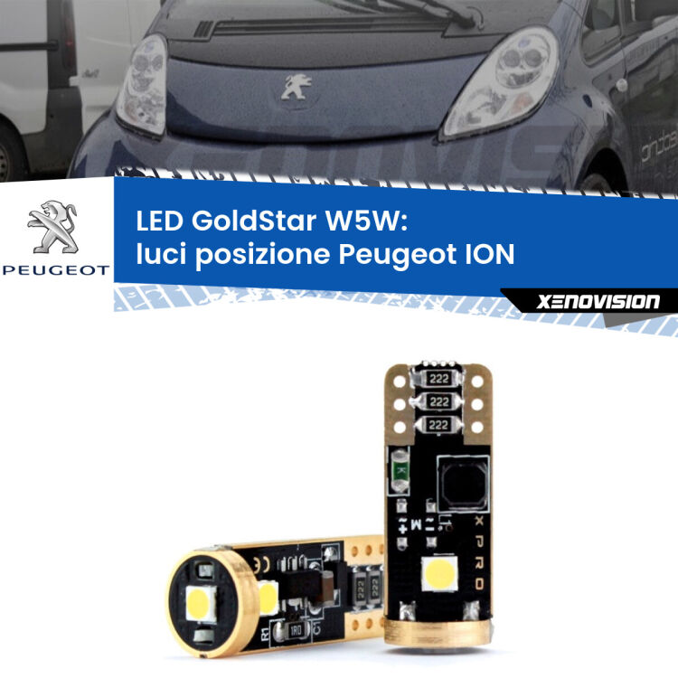 0 Luci posizione LED Peugeot ION 2010-2019: T10 GoldStar <strong>Luci posizione LED Peugeot ION</strong> 2010-2019: ottima luminosità a 360 gradi. Si inseriscono ovunque. Canbus, Top Quality.
