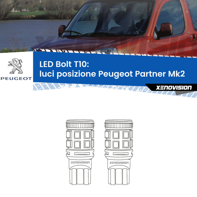 0 Luci posizione LED Peugeot Partner Mk2 2008-2016: T10 Bolt <strong>Luci posizione LED per Peugeot Partner</strong> Mk2 2008-2016. Coppia lampade <strong>T10</strong> modello Bolt canbus.