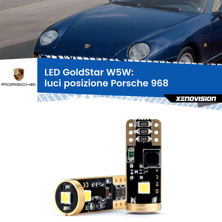0 Luci posizione LED Porsche 968  1991-1995: T10 GoldStar <strong>Luci posizione LED Porsche 968</strong>  1991-1995: ottima luminosità a 360 gradi. Si inseriscono ovunque. Canbus, Top Quality.