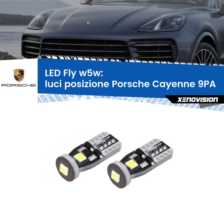 0 Luci posizione LED Porsche Cayenne 9PA 2002-2010: W5W Fly <strong>luci posizione LED per Porsche Cayenne</strong> 9PA 2002-2010. Coppia lampadine <strong>w5w</strong> Canbus compatte modello Fly Xenovision.