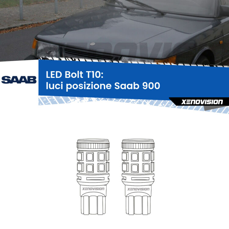 0 Luci posizione LED Saab 900  1993-1998: T10 Bolt <strong>Luci posizione LED per Saab 900</strong>  1993-1998. Coppia lampade <strong>T10</strong> modello Bolt canbus.