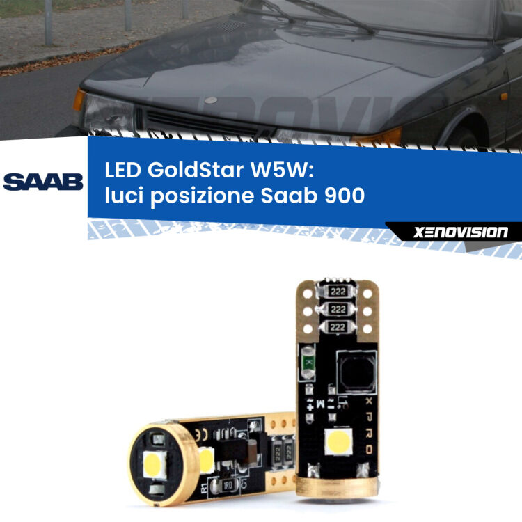 0 Luci posizione LED Saab 900  1993-1998: T10 GoldStar <strong>Luci posizione LED Saab 900</strong>  1993-1998: ottima luminosità a 360 gradi. Si inseriscono ovunque. Canbus, Top Quality.