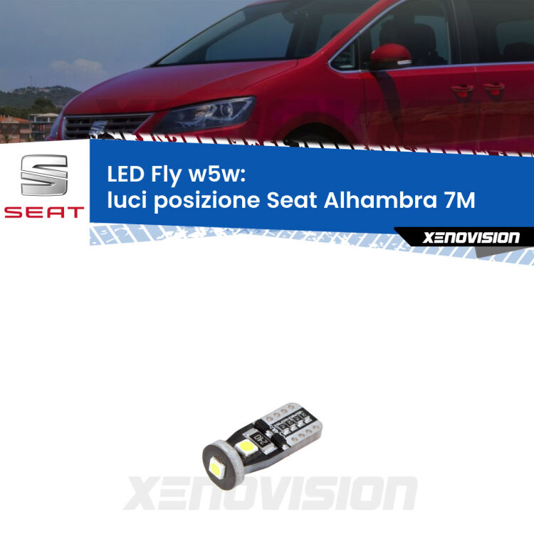 <strong>luci posizione LED per Seat Alhambra</strong> 7M 1996-2010. Coppia lampadine <strong>w5w</strong> Canbus compatte modello Fly Xenovision.