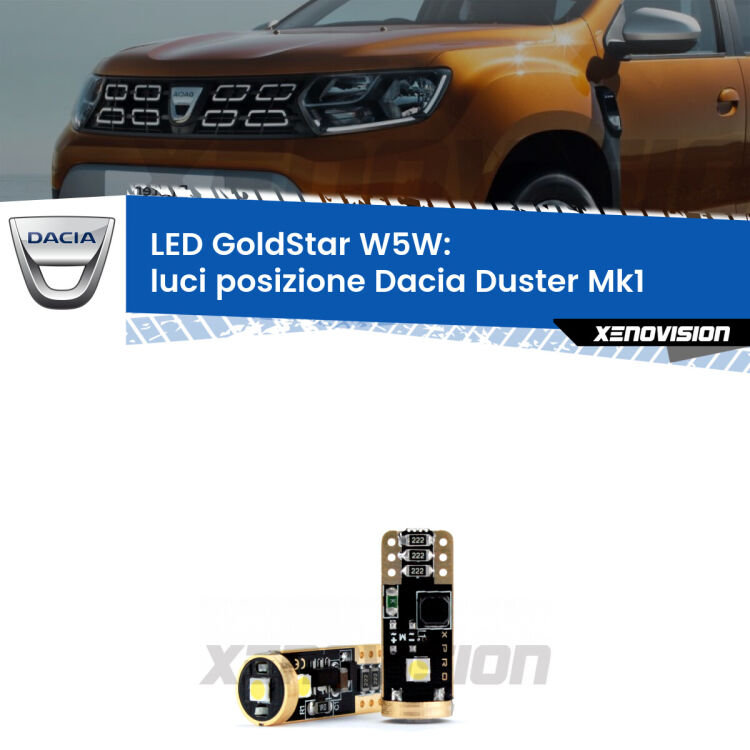 <strong>Luci posizione LED Dacia Duster</strong> Mk1 senza luci diurne: ottima luminosità a 360 gradi. Si inseriscono ovunque. Canbus, Top Quality.