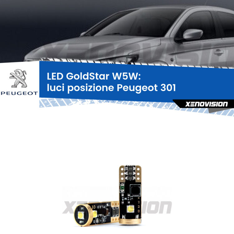 <strong>Luci posizione LED Peugeot 301</strong>  senza luci diurne: ottima luminosità a 360 gradi. Si inseriscono ovunque. Canbus, Top Quality.