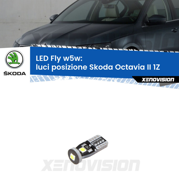 <strong>luci posizione LED per Skoda Octavia II</strong> 1Z 2004-2013. Coppia lampadine <strong>w5w</strong> Canbus compatte modello Fly Xenovision.