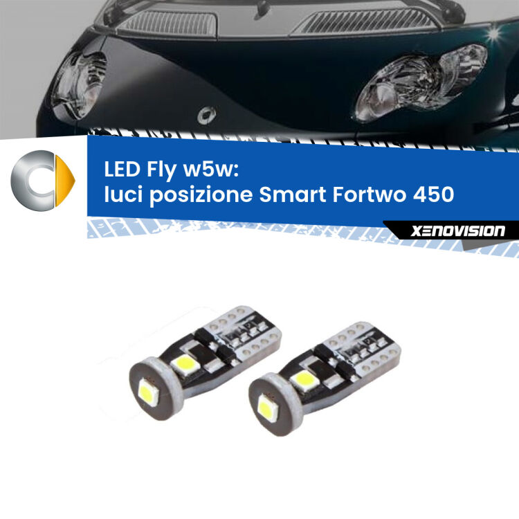 0 Luci posizione LED Smart Fortwo 450 2004-2007: W5W Fly <strong>luci posizione LED per Smart Fortwo</strong> 450 2004-2007. Coppia lampadine <strong>w5w</strong> Canbus compatte modello Fly Xenovision.