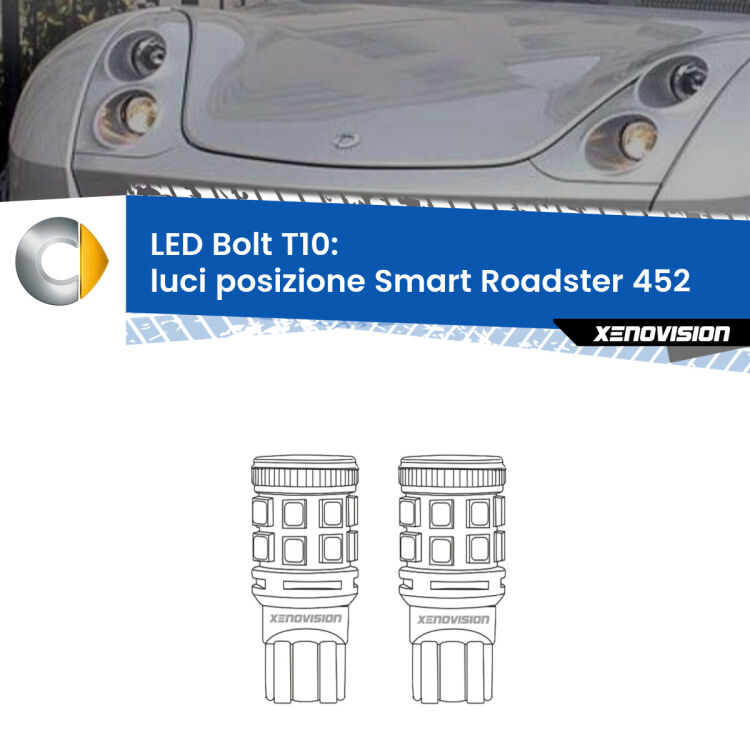 0 Luci posizione LED Smart Roadster 452 2003-2005: T10 Bolt <strong>Luci posizione LED per Smart Roadster</strong> 452 2003-2005. Coppia lampade <strong>T10</strong> modello Bolt canbus.