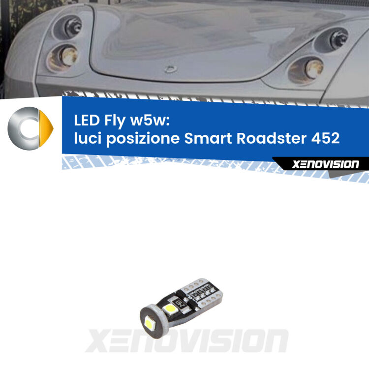 <strong>luci posizione LED per Smart Roadster</strong> 452 2003-2005. Coppia lampadine <strong>w5w</strong> Canbus compatte modello Fly Xenovision.