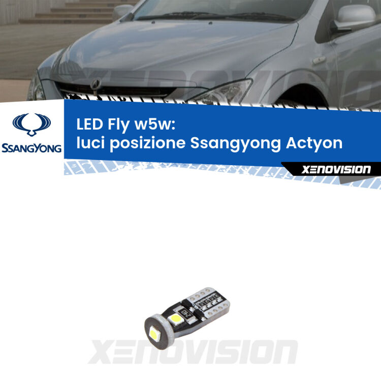 <strong>luci posizione LED per Ssangyong Actyon</strong>  2006-2017. Coppia lampadine <strong>w5w</strong> Canbus compatte modello Fly Xenovision.