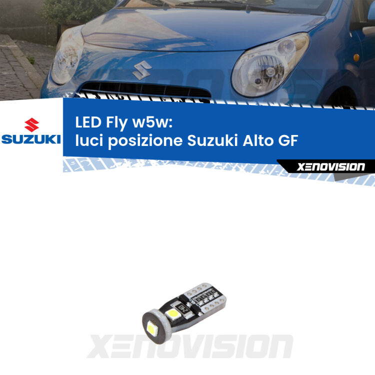 <strong>luci posizione LED per Suzuki Alto</strong> GF 2009in poi. Coppia lampadine <strong>w5w</strong> Canbus compatte modello Fly Xenovision.