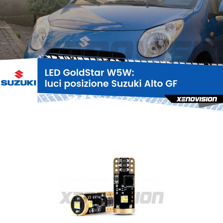 <strong>Luci posizione LED Suzuki Alto</strong> GF 2009in poi: ottima luminosità a 360 gradi. Si inseriscono ovunque. Canbus, Top Quality.