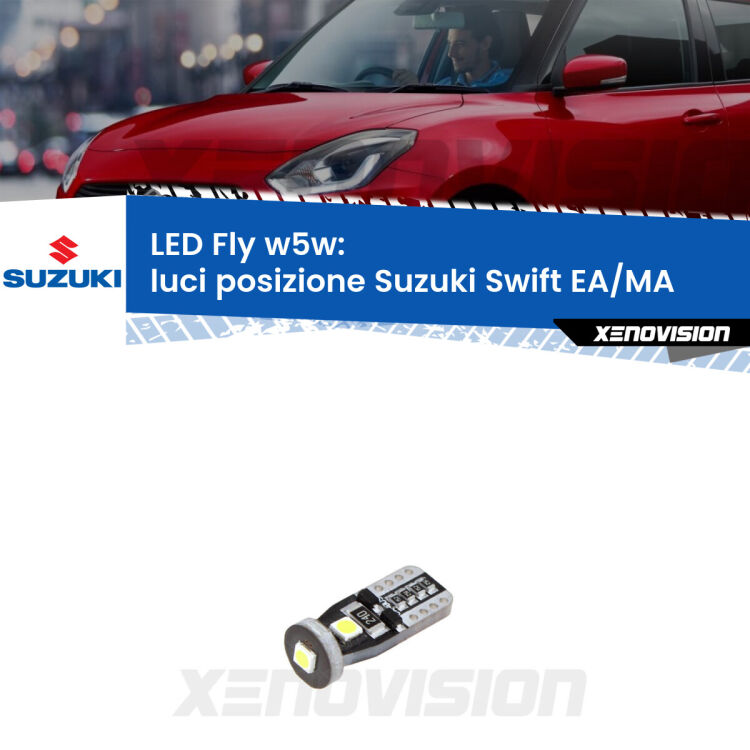 <strong>luci posizione LED per Suzuki Swift</strong> EA/MA 1989-2003. Coppia lampadine <strong>w5w</strong> Canbus compatte modello Fly Xenovision.
