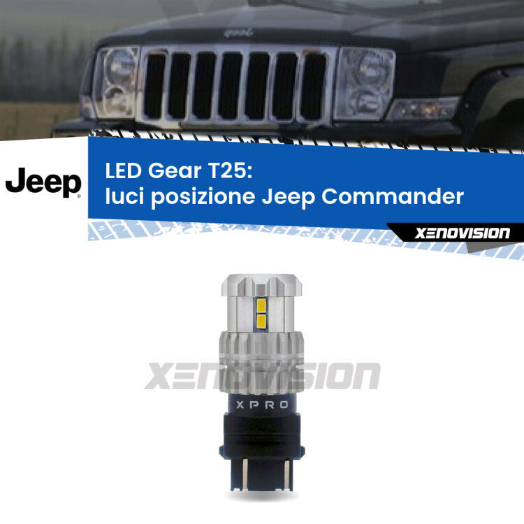 0 Luci posizione LED T25 per Jeep Commander 2005-2010 <strong>Luci posizione LED per Jeep Commander</strong> 2005-2010. Lampada <strong>T25</strong> 6000k modello Gear.