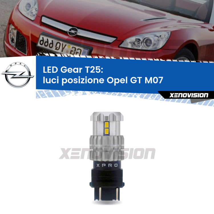 <strong>Luci posizione LED per Opel GT</strong> M07 faro giallo. Lampada <strong>T25</strong> 6000k modello Gear.