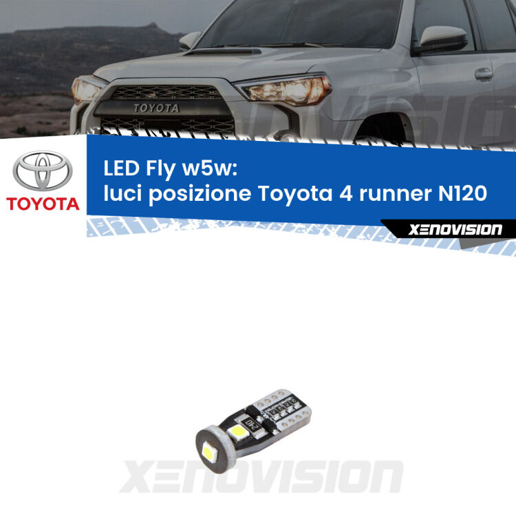 <strong>luci posizione LED per Toyota 4 runner</strong> N120 1989-1996. Coppia lampadine <strong>w5w</strong> Canbus compatte modello Fly Xenovision.