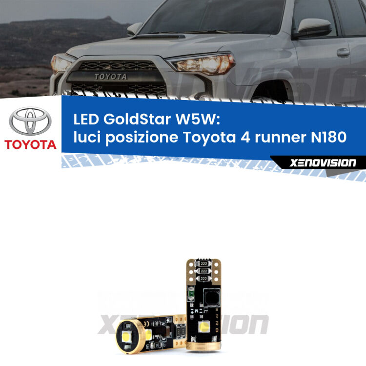 <strong>Luci posizione LED Toyota 4 runner</strong> N180 1995-2002: ottima luminosità a 360 gradi. Si inseriscono ovunque. Canbus, Top Quality.