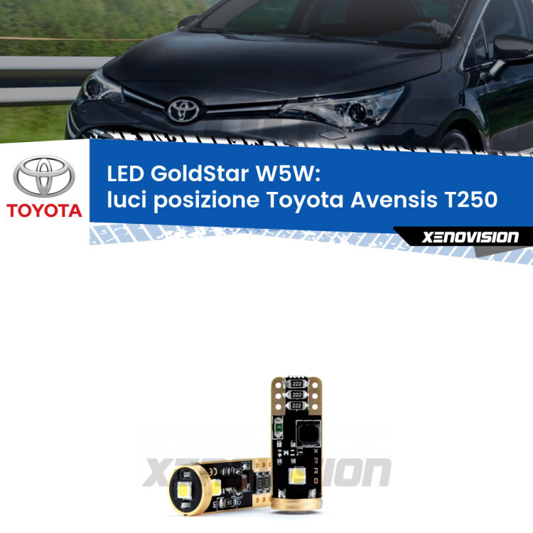 <strong>Luci posizione LED Toyota Avensis</strong> T250 2003-2008: ottima luminosità a 360 gradi. Si inseriscono ovunque. Canbus, Top Quality.