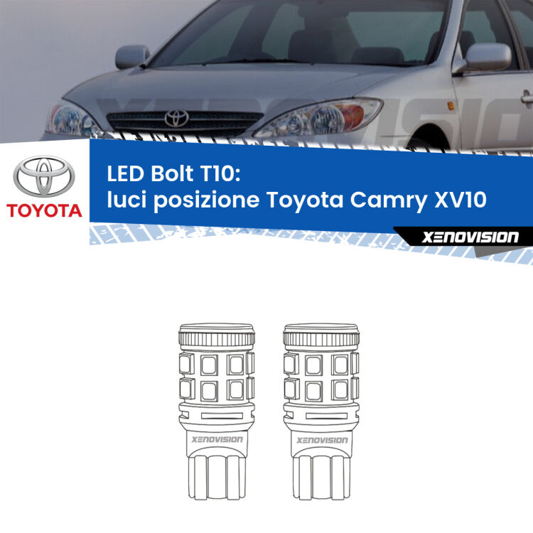 0 Luci posizione LED Toyota Camry XV10 1991-1996: T10 Bolt <strong>Luci posizione LED per Toyota Camry</strong> XV10 1991-1996. Coppia lampade <strong>T10</strong> modello Bolt canbus.