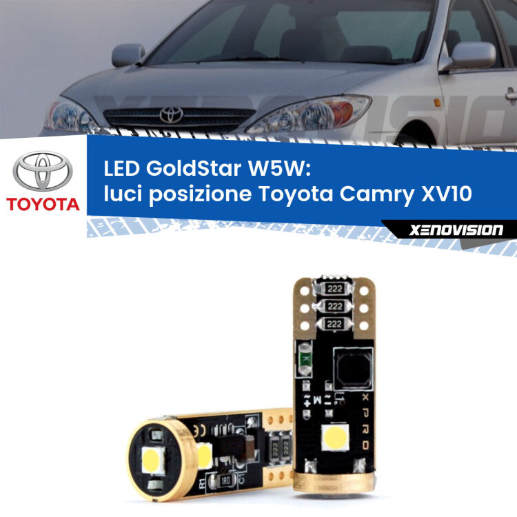 0 Luci posizione LED Toyota Camry XV10 1991-1996: T10 GoldStar <strong>Luci posizione LED Toyota Camry</strong> XV10 1991-1996: ottima luminosità a 360 gradi. Si inseriscono ovunque. Canbus, Top Quality.