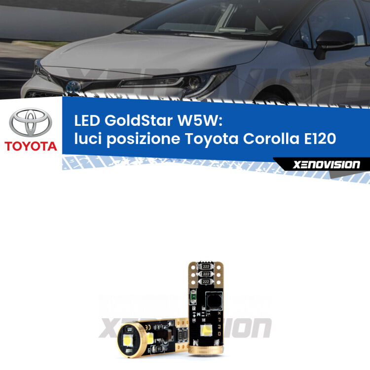 <strong>Luci posizione LED Toyota Corolla</strong> E120 2002-2007: ottima luminosità a 360 gradi. Si inseriscono ovunque. Canbus, Top Quality.