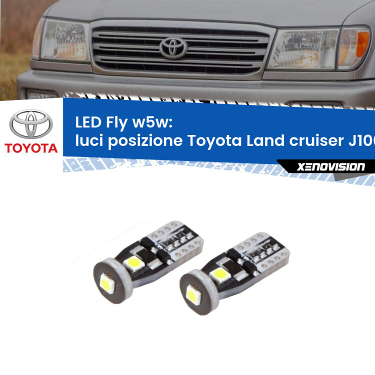 0 Luci posizione LED Toyota Land cruiser J100 1998-2007: W5W Fly <strong>luci posizione LED per Toyota Land cruiser</strong> J100 1998-2007. Coppia lampadine <strong>w5w</strong> Canbus compatte modello Fly Xenovision.