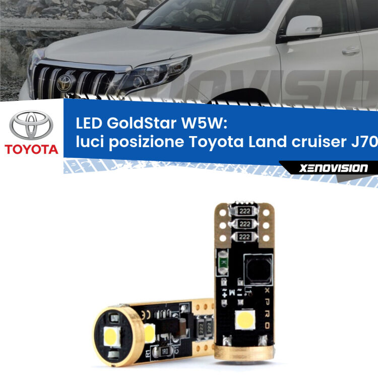0 Luci posizione LED Toyota Land cruiser J70 1984-1996: T10 GoldStar <strong>Luci posizione LED Toyota Land cruiser</strong> J70 1984-1996: ottima luminosità a 360 gradi. Si inseriscono ovunque. Canbus, Top Quality.