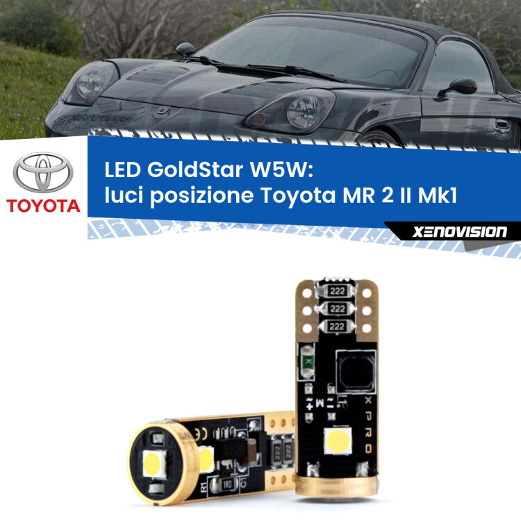 0 Luci posizione LED Toyota MR 2 II Mk1 1989-2000: T10 GoldStar <strong>Luci posizione LED Toyota MR 2 II</strong> Mk1 1989-2000: ottima luminosità a 360 gradi. Si inseriscono ovunque. Canbus, Top Quality.