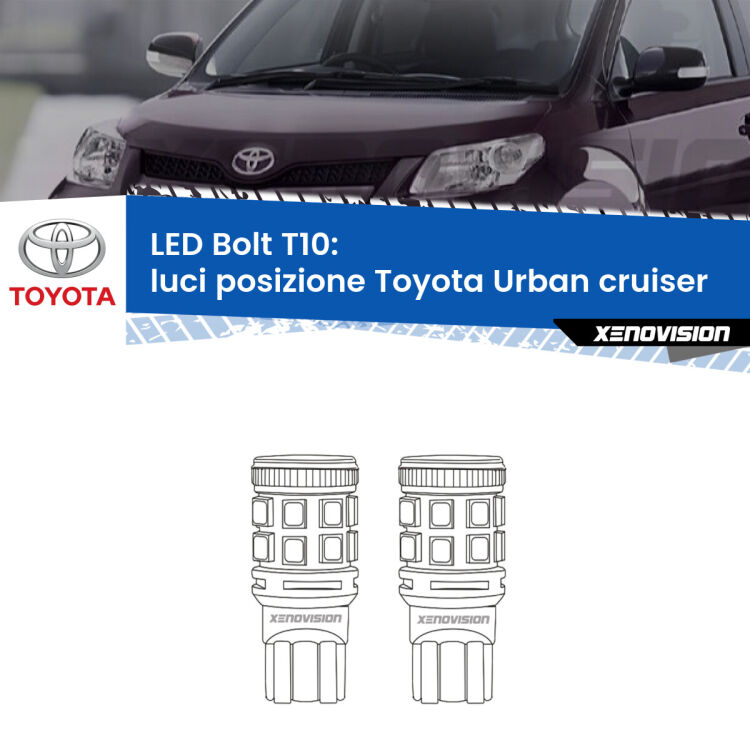0 Luci posizione LED Toyota Urban cruiser 2007-2016: T10 Bolt <strong>Luci posizione LED per Toyota Urban cruiser</strong> 2007-2016. Coppia lampade <strong>T10</strong> modello Bolt canbus.
