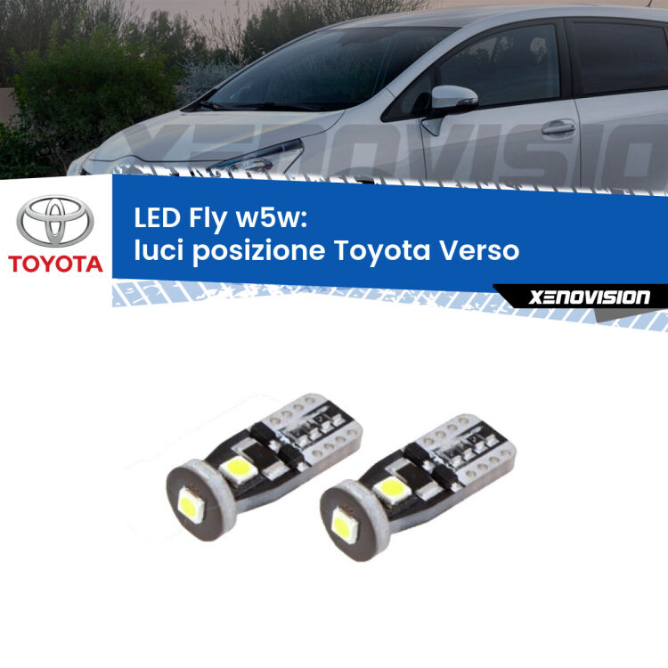 0 Luci posizione LED Toyota Verso 2009-2018: W5W Fly <strong>luci posizione LED per Toyota Verso</strong> 2009-2018. Coppia lampadine <strong>w5w</strong> Canbus compatte modello Fly Xenovision.