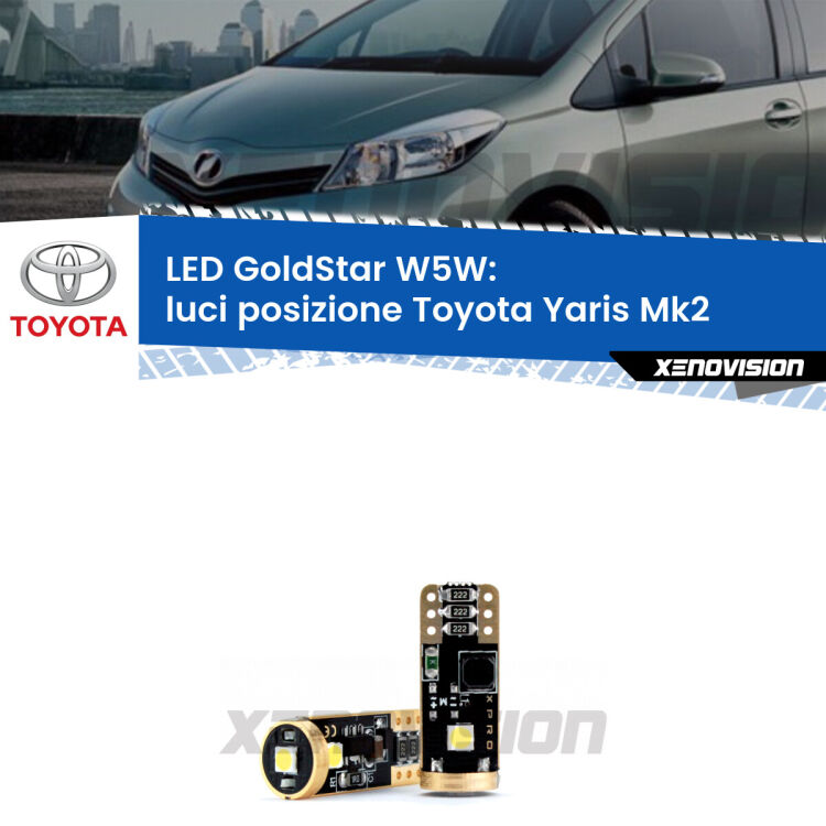 <strong>Luci posizione LED Toyota Yaris</strong> Mk2 2005-2010: ottima luminosità a 360 gradi. Si inseriscono ovunque. Canbus, Top Quality.