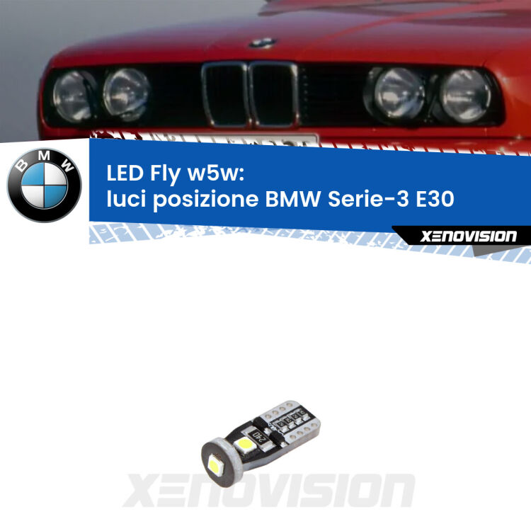 <strong>luci posizione LED per BMW Serie-3</strong> E30 Versione 1. Coppia lampadine <strong>w5w</strong> Canbus compatte modello Fly Xenovision.