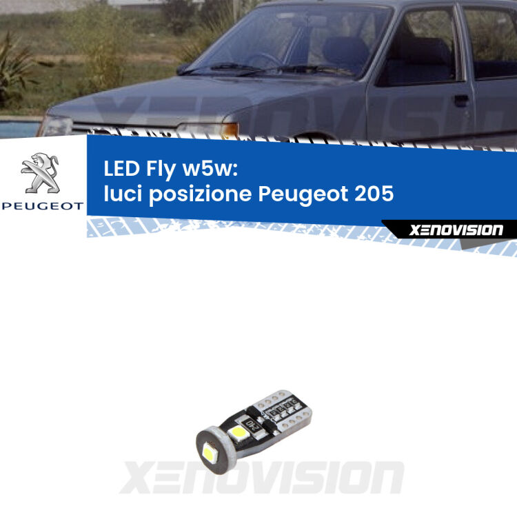 <strong>luci posizione LED per Peugeot 205</strong>  Versione 1. Coppia lampadine <strong>w5w</strong> Canbus compatte modello Fly Xenovision.