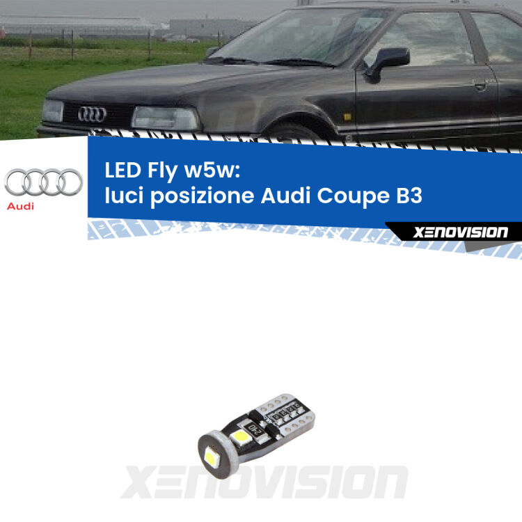 <strong>luci posizione LED per Audi Coupe</strong> B3 versione 2. Coppia lampadine <strong>w5w</strong> Canbus compatte modello Fly Xenovision.