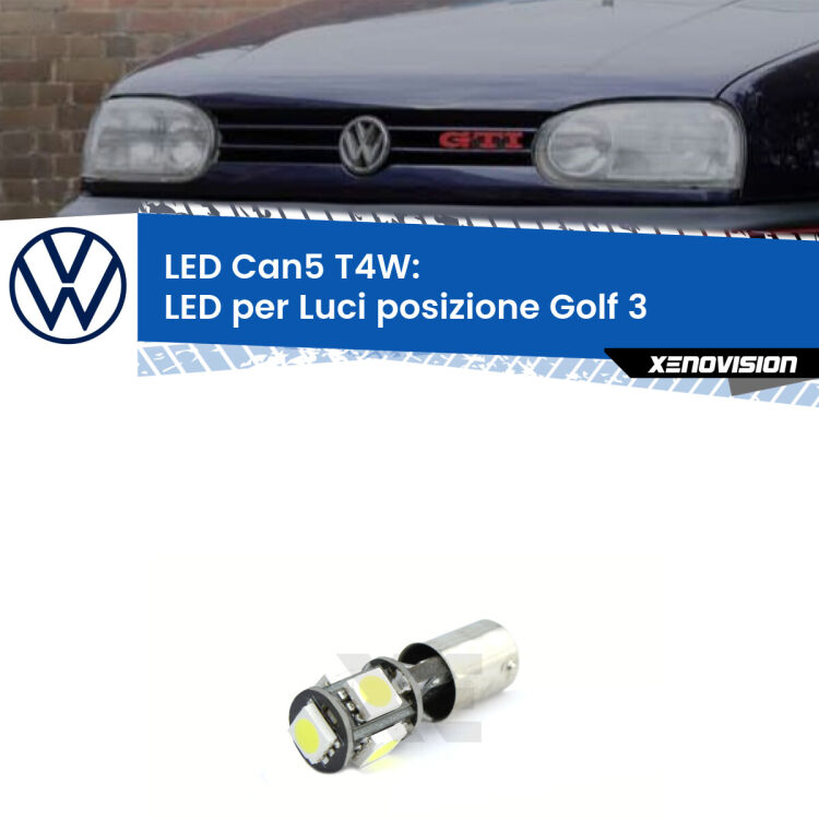<strong>luci posizione LED per VW Golf 3</strong> Mk3 a parabola singola. Lampadina <strong>Ba9s</strong> Canbus compatta da Xenovision.