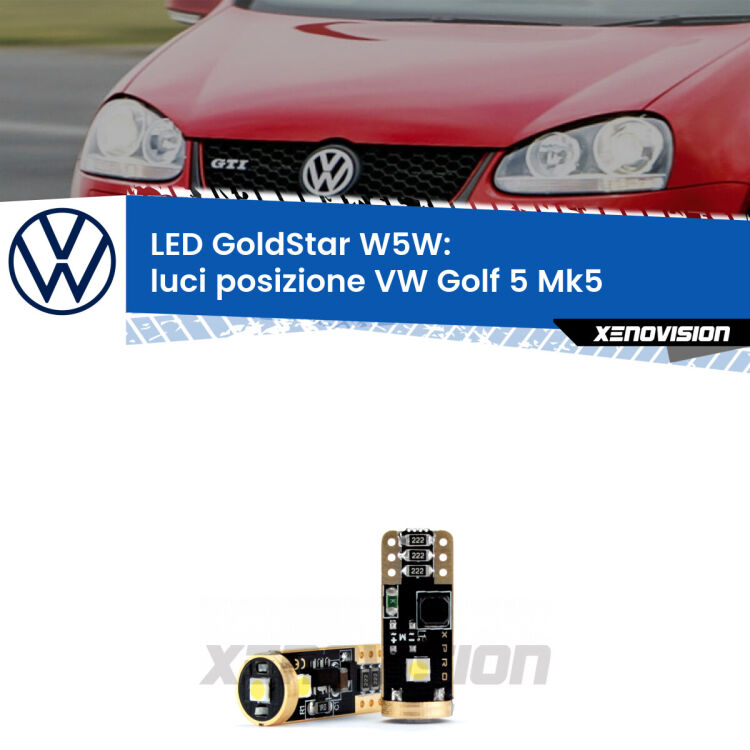 <strong>Luci posizione LED VW Golf 5</strong> Mk5 2003-2009: ottima luminosità a 360 gradi. Si inseriscono ovunque. Canbus, Top Quality.