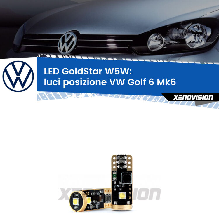 <strong>Luci posizione LED VW Golf 6</strong> Mk6 2008-2011: ottima luminosità a 360 gradi. Si inseriscono ovunque. Canbus, Top Quality.