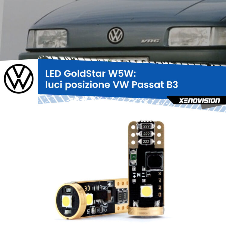 0 Luci posizione LED VW Passat B3 Versione 1: T10 GoldStar <strong>Luci posizione LED VW Passat</strong> B3 Versione 1: ottima luminosità a 360 gradi. Si inseriscono ovunque. Canbus, Top Quality.