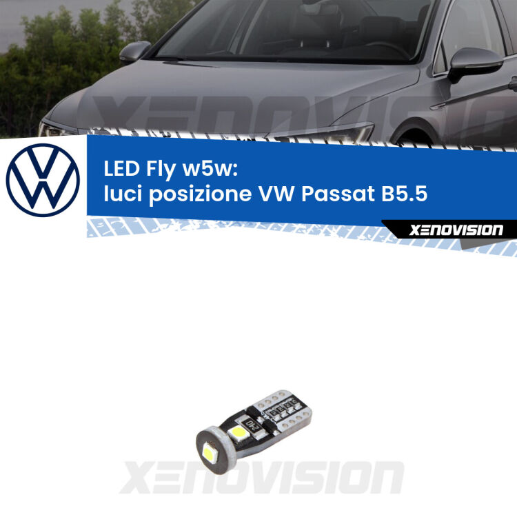 <strong>luci posizione LED per VW Passat</strong> B5.5 2000-2005. Coppia lampadine <strong>w5w</strong> Canbus compatte modello Fly Xenovision.